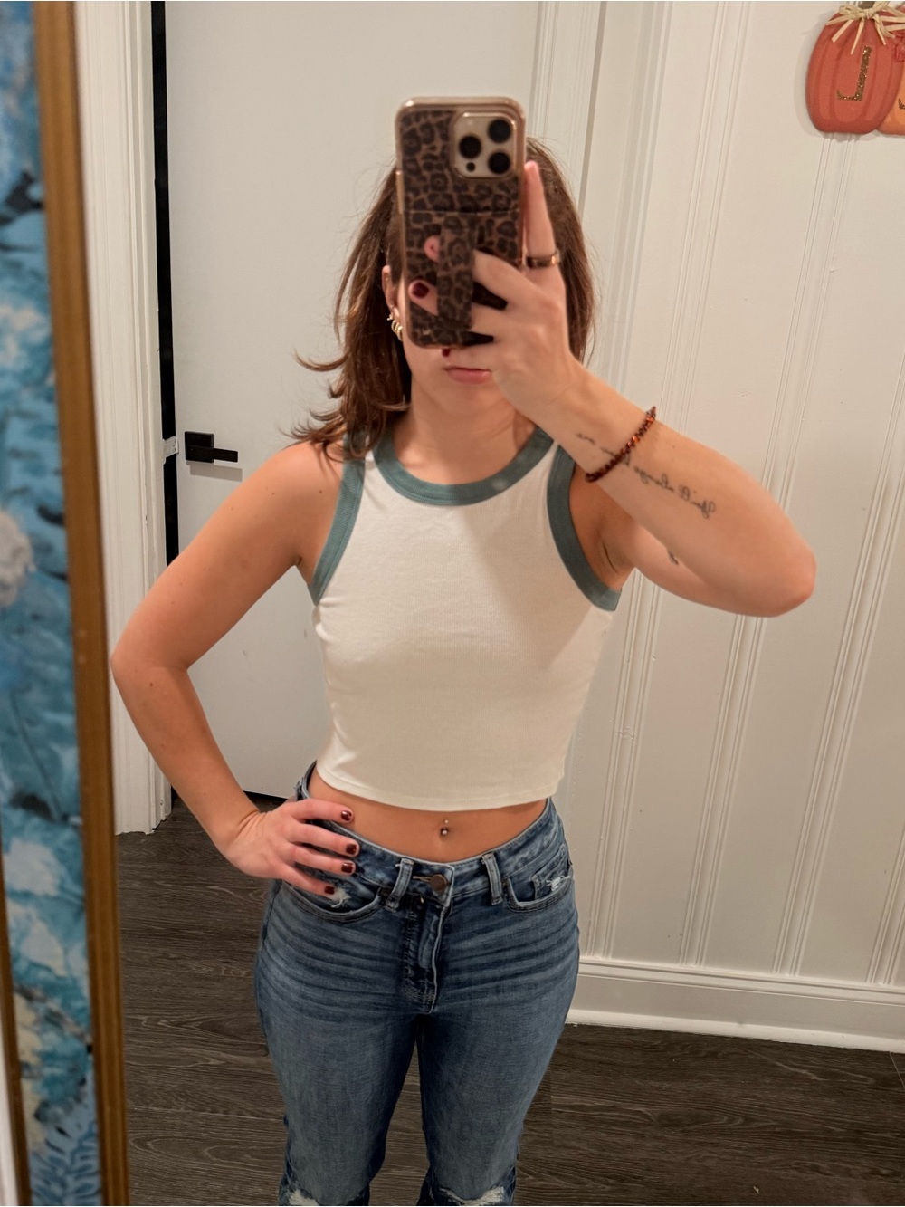 White and Green Tank Top